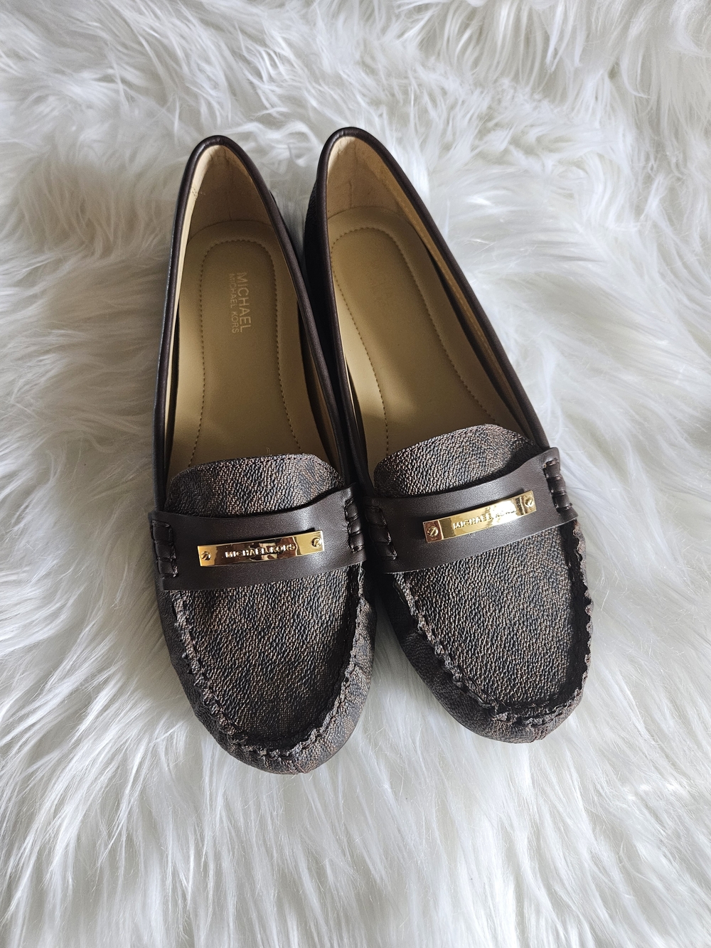Michael Kors Women's Brown Leather & Fabric Loafers - Brown Sz 8